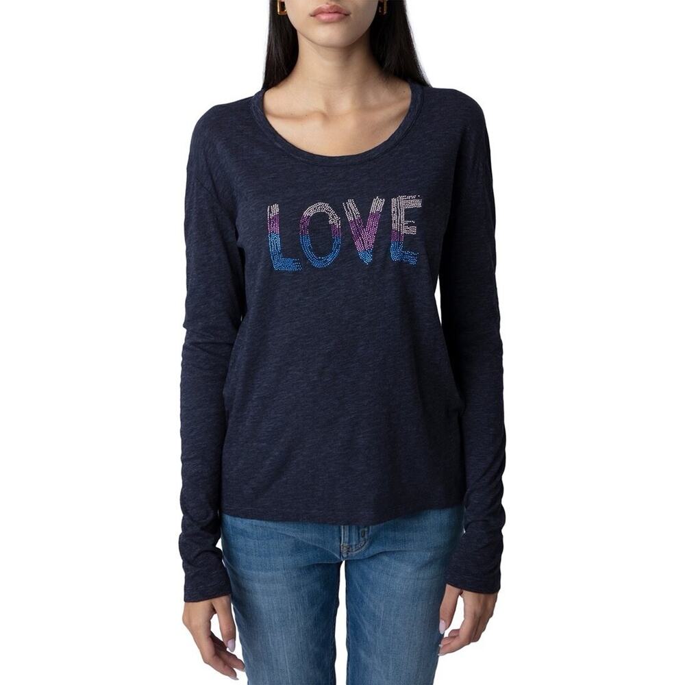 Zadig & Voltaire Willy Chine Love Strass Embellished Edgy Casual Shirt Sz Small